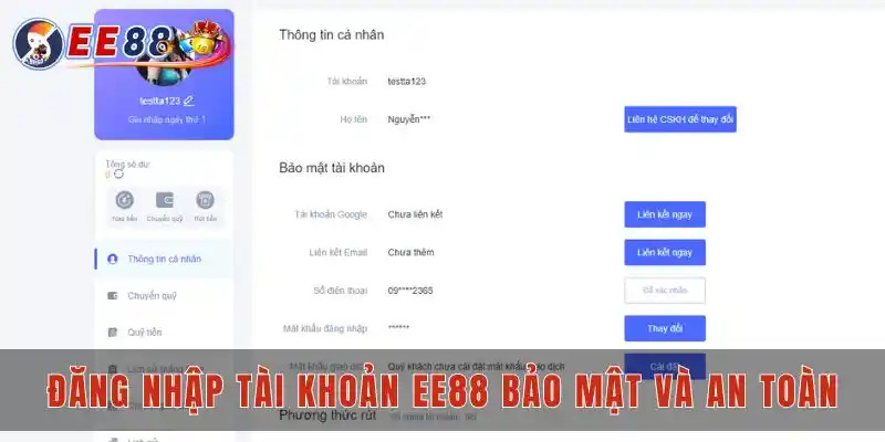 Đăng nhập tài khoản EE88 bảo mật và an toàn